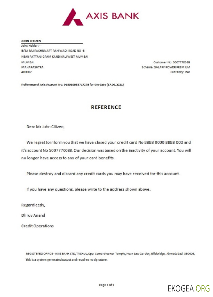 Référence India , Axis , closure